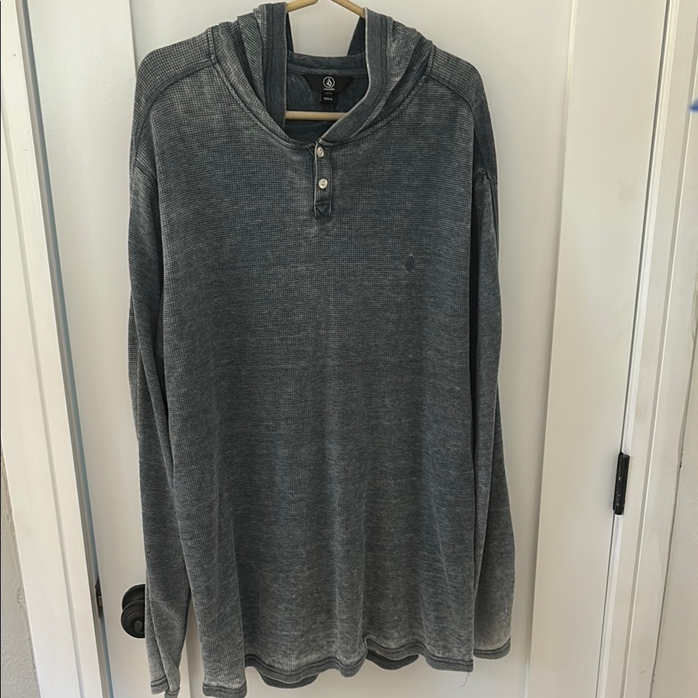 Men's Volcom Gray Blue Lightweight Hooded Shirt